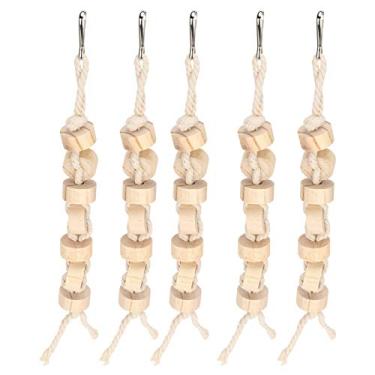 Imagem de banapoy Brinquedo de mastigar de blocos de madeira, brinquedo de mastigar de madeira degradável, natural para pássaros de estimação