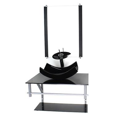 Imagem de GABINETE DE VIDRO PARA BANHEIRO 60CM AC CUBA RETANGULAR CURVADA PRETO FULL COM TORNEIRA CASCATA