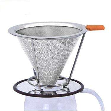 Imagem de Filtro de café, aço inoxidável reutilizável camada dupla de malha para filtro de café Drip Cone Filter Infusor Suporte de coador, Prata