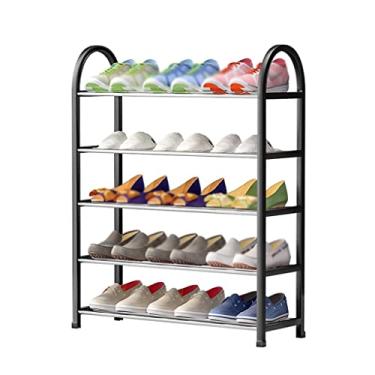 Imagem de prateleira de sapatos Rack de sapata de 5 níveis para entrada de armário, organizador de armazenamento de prateleira de sapata de tubulação de aço resistente, grande capacidade para 12.-16 pares de sa
