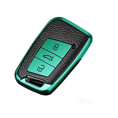 Imagem de CSHU TPU Leather Car Key Case Cover Keychain Ring Key Bag, Fit For VW Volkswagen Magotan Passat B8 Skoda Superb Kodiaq A7,green