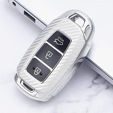 Imagem de CSHU TPU Car Key Case Cover Keychain Ring Key Bag, apto para Hyundai i30 Ix35 Kona Encino Solaris Azera Grandeur Ig Accent TM Palisade Santa Fe, Prata
