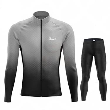 Imagem de Conjunto de camisa de ciclismo quente masculino de inverno térmico de lã para bicicleta ao ar livre manga longa 3D acolchoado babador calças para corrida, cinza, 1
