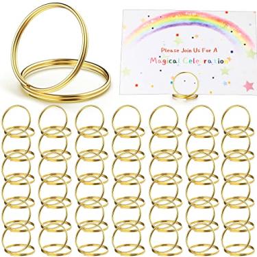 Imagem de Suporte de cartão de lugar com 50 peças, suporte de número de mesa de casamento dourado porta-cartões de mesa mini porta-cartões de nome bonito clipe de foto de metal suporte de exibição para centro de mesa de aniversário