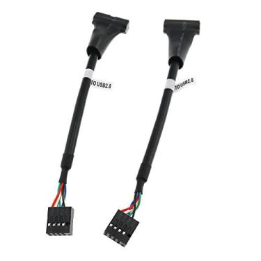 Imagem de E-outstanding Cabo de cabeçalho USB 2 peças 15 cm USB 3.0 19 pinos macho para USB 2.0 9 pinos fêmea conversor adaptador preto