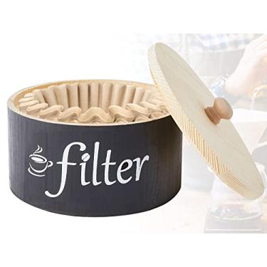 Imagem de Suporte de filtro de café, recipiente de armazenamento de filtros de café de madeira com tampa antiderrapante, cesta de filtro de café de fazenda organizador de estação de café acessórios de bar para decoração de bancada de café de escritório em casa