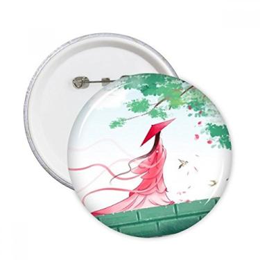 Imagem de Alfinetes redondos em aquarela estilo chinês água-marinha avermelhado com emblema de botão, acessório para decoração, 5 peças