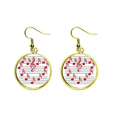 Imagem de Brinco de gota dourada pingente de orelha com espectro de coração símbolo musical feminino, metal