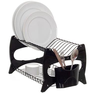 Imagem de Escorredor de louça Aramado Future para 13 pratos com porta talher Preto com Preto