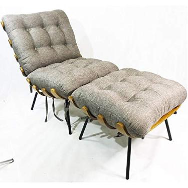 Imagem de Poltrona Costela linho Marrom mesclado com puff - Poltronas do Sul