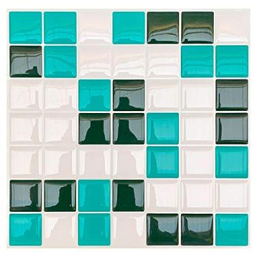 Imagem de Pastilha Adesiva Decorada Miscelânea Verde Água Kit 4 Placas