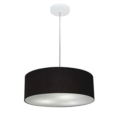 Imagem de Lustre Pendente Cilíndrico Cúpula Tecido 40x15 cm, Vivare Iluminação, Pendente4132 PR, Preto, Médio