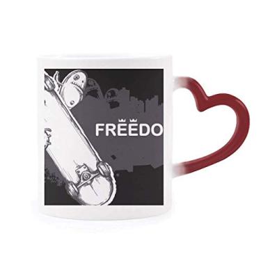 Imagem de Caneca Hip-Hop Freedom Skateboard com estampa de monstro sensível ao calor Caneca vermelha que muda de cor