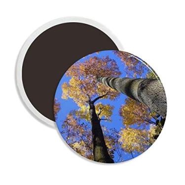 Imagem de Cenário da natureza de folhas vermelhas de cerâmica redonda ímã lembrança decoração