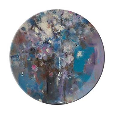 Imagem de Prato de pintura a óleo XJJ floral azul decorativo de porcelana salver talheres, prato de jantar