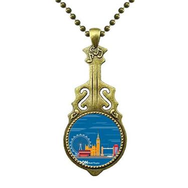 Imagem de London Eye Double Decker Buses Graffiti Colar de guitarra antiga com pingente de música