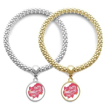 Imagem de DIYthinker Dia de Ação de Graças Rosa Aquarela Padrão Amante Pulseira Pingente Joia Presente de Casal