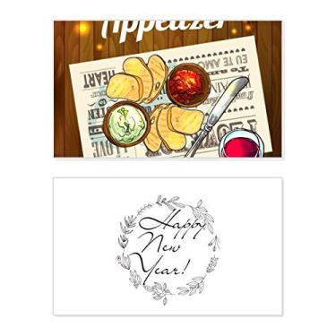 Imagem de Aperitivo fatia de pão vinho ano novo festival cartão felicitações Bless mensagem presente