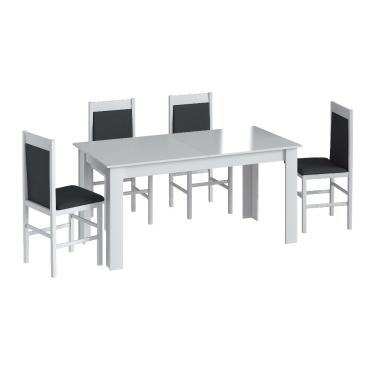 Imagem de Conjunto Mesa Elástica 6 Cadeiras Com Estofado Móveis Canção - Branco com Preto