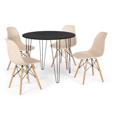 Imagem de Conjunto Mesa de Jantar Redonda Hairpin 90cm Preta com 4 Cadeiras Eames Eiffel - Nude