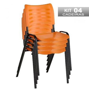 Imagem de Kit 4 Cadeira Empilhável Iso Fixa Escolar Laranja Para Escritório Recepção Igreja
