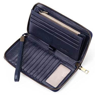 Imagem de SENDEFN Carteiras femininas de couro com bloqueio de RFID, zíper ao redor, grande capacidade, 1 - Cera azul