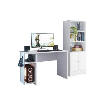 Imagem de Jogo de Quarto Gamer com Mesa para Computador e Estante Branco - FdECOR