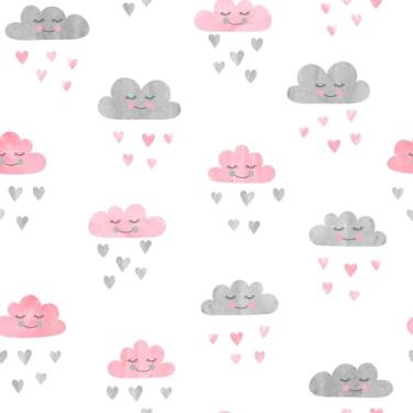Imagem de Leliz Papers, Papel De Parede Adesivo Infantil Com Nuvens Rosa E Cinza 12m