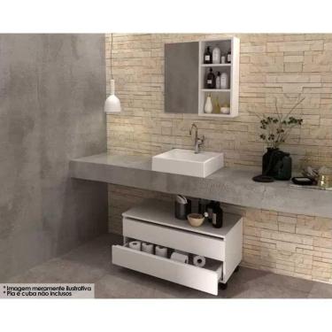 Imagem de Conjunto De Banheiro Armário C- Espelho Bn3609 60cm E Balcão C- Rodizios Bn3603 80cm S- Cuba Pia Cor Branco - Tecno Mobili