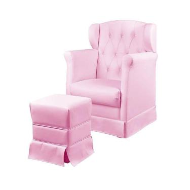 Imagem de Poltrona Cadeira De Amamentação Balanço E Puff Eliza Corano Rosa Speciale Home Rosa