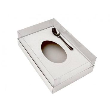 Imagem de Kit 25 Caixa c/ Colher de acetato Ovo de colher Branca 250g/350g  Pascoa Embalagem