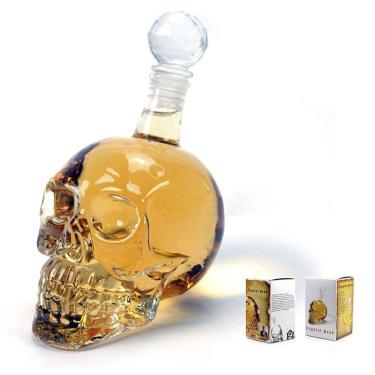 Imagem de 1000ml crânio cabeça vodka whisky garrafa de vidro com 2pcs