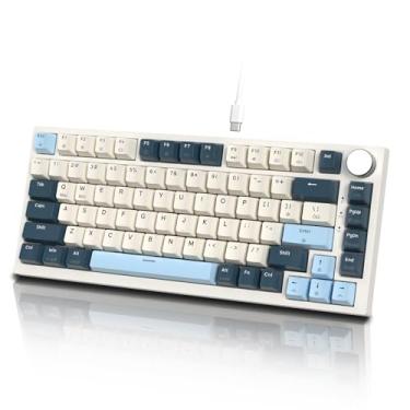 Imagem de ATTACK SHARK Gatilho rápido K85 75% com fio mecânico para jogos com interruptor magnético de acionamento ajustável Hot Swapped Botão programável TKL RGB Backlit PBT Teclas para Win Mac Gamer (azul)