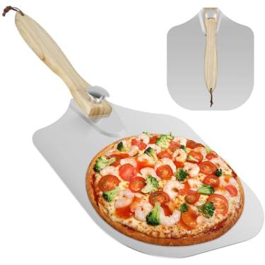 Imagem de Espátula de pizza de alumínio para pizza, espátula retangular de pizza com dobrável de madeira, 60 × 35 x 30 cm, multifuncional, descasca, descasca, pá de pizza antiaderente para cozinha