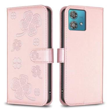 Imagem de Capa carteira para Motorola Moto Edge 40 Neo 5G, com 3 cartões e 1 compartimento para dinheiro, capa flip de couro PU à prova de choque compatível com Moto Edge 40 Neo 5G 16.6 cm (rosa)