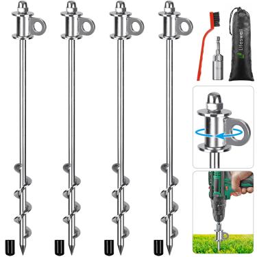 Imagem de Lifeswell Pacote com 4 estacas de barraca, âncoras de solo resistentes de 40,6 cm, soldagem completa, fácil de aparafusar e reutilizável, para barracas de acampamento, trampolins, galpões, conjuntos