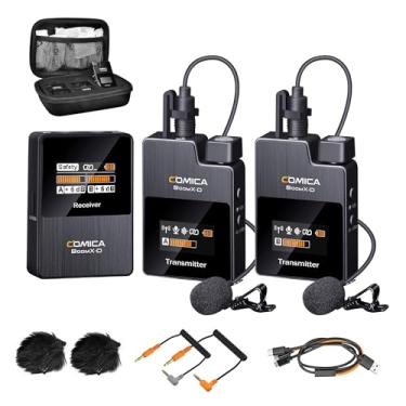 Imagem de Microfone de lapela sem fio COMICA BoomX-D2, microfone de lapela duplo 2.4G com 2 transmissores, cancelamento de ruído, alcance de 198 metros, compatível com iPhone, Android e câmera