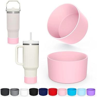 Imagem de DBIW Bota para garrafa de água Hydro Flask de 340 a 680 g/copo Stanley, botas inferiores para garrafas de água esportivas Hydroflask, capa inferior de silicone (rosa claro - pacote com 2, serve