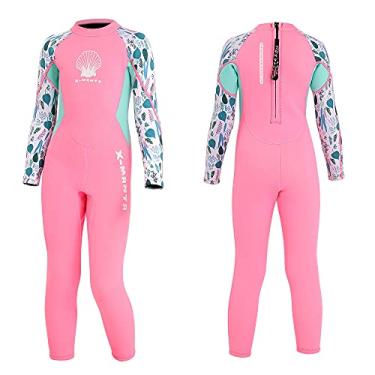 Imagem de MWTA Roupa de mergulho para crianças meninos meninas 2,5 mm neoprene roupa de banho térmica traje completo roupa molhada manga longa para criança criança júnior jovem natação, mergulho, surfe rosa -