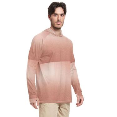 Imagem de Moletom masculino com capuz proteção solar manga longa ouro rosa vintage camisa de pesca FPS 50+ Rash Guard para homens, Ouro rosa vintage, P