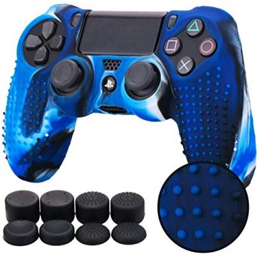 Imagem de YoRHa Studded Silicone Cover Skin Case for Sony PS4/slim/Pro Dualshock 4 Controller x 1(Camouflage Blue) with Pro Thumb Grips x 8