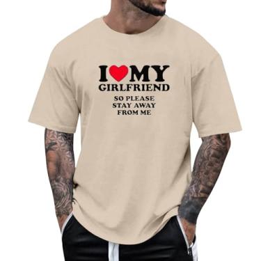 Imagem de Camiseta I Love My Girlfriend So Please Stay Away from Me Camiseta de praia de algodão pesado I Love My Girlfriend com foto, 040-cáqui, XXG