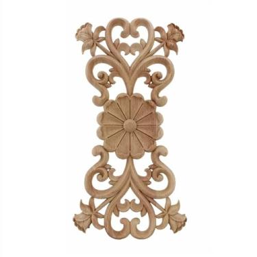 Imagem de Grandes apliques de madeira onlays, decalques esculpidos em madeira sem pintura para porta de parede, espelho, cômoda, cabeceira, guarda-roupa, decoração de armário(32x16cm/12.6x6.3inch)