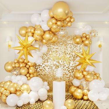 Imagem de 146pcs White and Gold Balloons Garland Arch Kit with Gold Exploding Star Foil Balloons for Graduation Wedding Engagement New Years Birthday Party Decorations