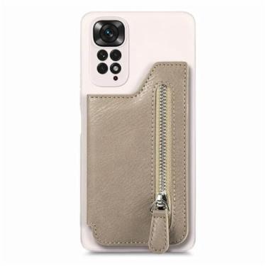 Imagem de Porta-cartões de couro com zíper carteira magnética capa para XiaoMi Note 13 11 11S 11E 10C X4 Pro 12 12X POCO X3 capa de bolsa, cáqui, para RedMi Note10Pro