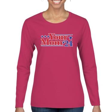 Imagem de Camiseta feminina manga longa Your Mom 2024 Funny Election Vote Meme Sarcástico Humor Yo Mama para Presidente Anti Biden Trump, Rosa choque, 3G