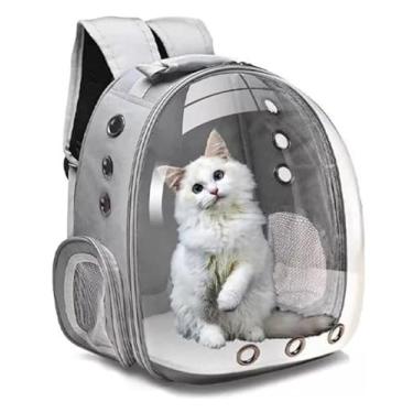 Imagem de MOCHILA DE TRANSPORTE PARA PETS CACHORROS E GATOS COM VENTILAÇÃO CINZA