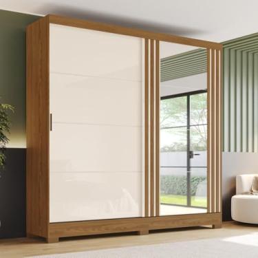 Imagem de Guarda-roupa Solteiro 2 Portas de Correr 3 Gavetas com Espelho B352 Nature/off White