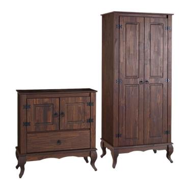 Imagem de Conjunto Rústico Armário E Balcão Pés Luis Xv Madeira Maciça Marrom Shop Jm