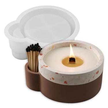 Imagem de Wehous Suporte de vela grande, molde de cimento de concreto de resina de silicone, recipientes de vela exclusivos, porta-joias, recipiente redondo, caixa de jarra, tigela para decoração de artesanato